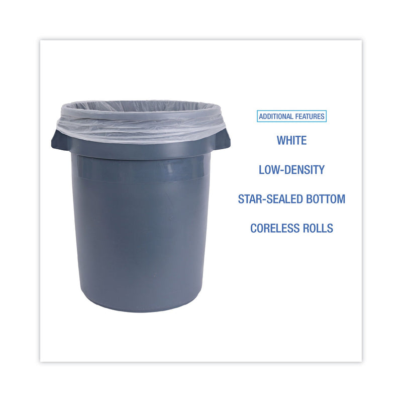 Boardwalk Low-Density Waste Can Liners, 33 gal, 0.6 mil, 33 x 39, White, 6 Rolls of 25 Bags