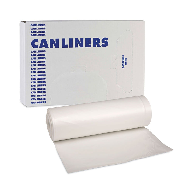 Boardwalk Low-Density Waste Can Liners, 33 gal, 0.6 mil, 33 x 39, White, 6 Rolls of 25 Bags