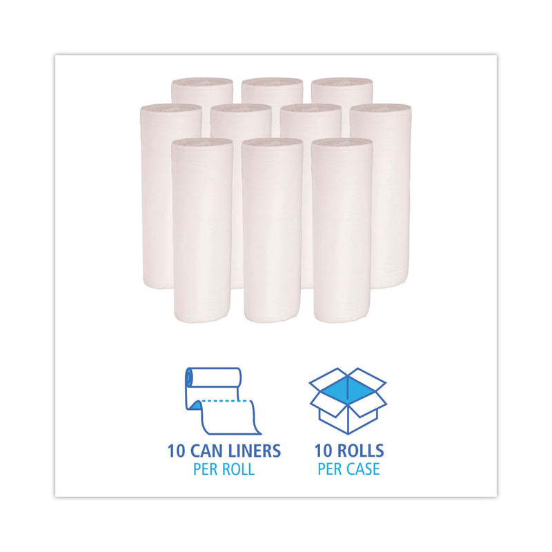 Boardwalk Low Density Repro Can Liners, 55 gal, 0.63 mil, 38" x 58", White, 10 Bags/Roll, 10 Rolls/Carton
