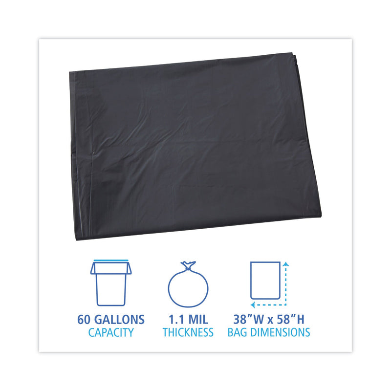 Boardwalk Linear Low Density Industrial Can Liners, 60 gal, 1.1 mil, 38 x 58, Gray, 100/Carton