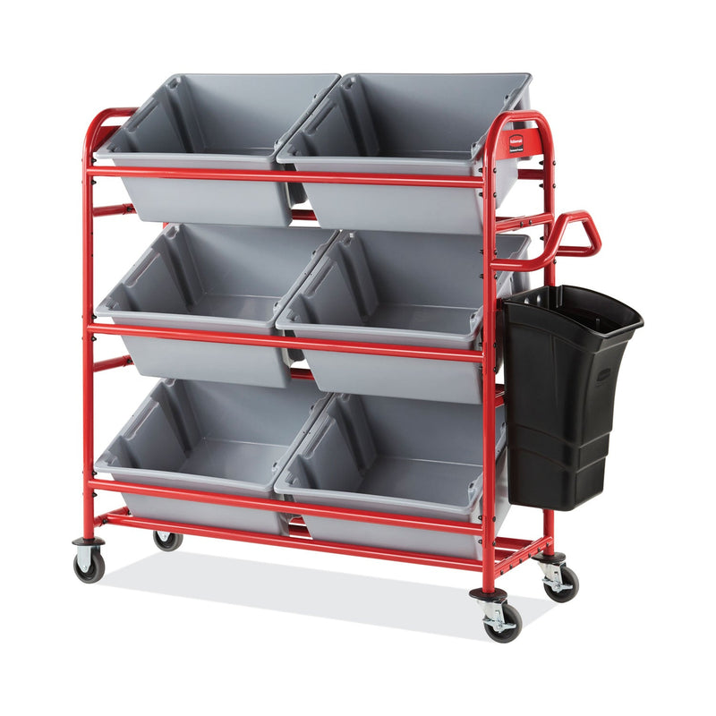 Rubbermaid Tote Picking Cart, Metal, 3 Shelves, 450 lb Capacity, 57" x 18.5" x 55", Red