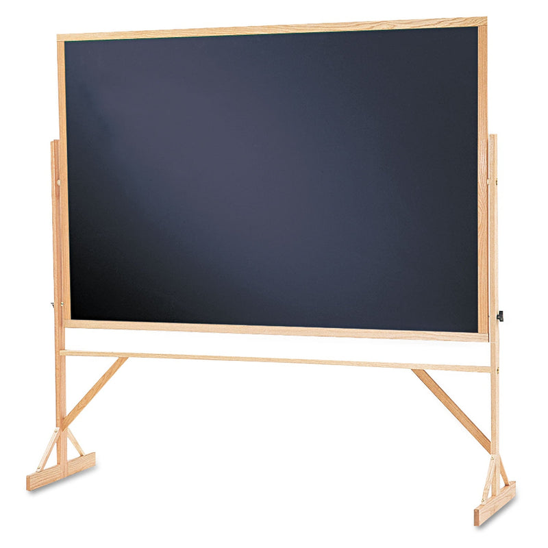 Quartet Reversible Chalkboard, 72 x 48, Black Surface, Oak Frame