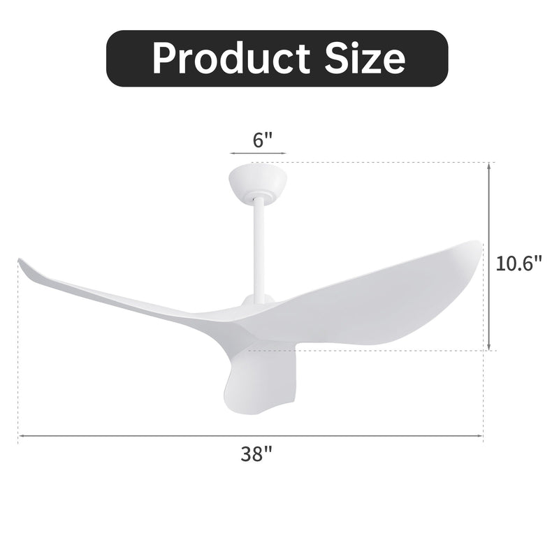 Ceiling Fan Without Light, DC Motor Remote Control Fan For Indoor / Outdoor Use - White