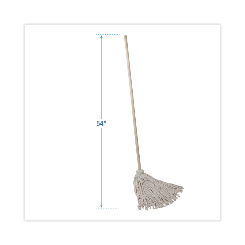 Boardwalk Handle/Deck Mops, 24 oz White Cotton Head, 54" Oak Wood Handle, 6/Pack