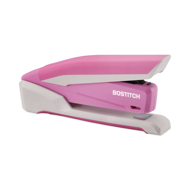 Bostitch InCourage Spring-Powered Desktop Stapler, 20-Sheet Capacity, Pink/White