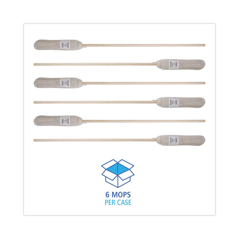 Boardwalk Handle/Deck Mops, 24 oz White Cotton Head, 54" Oak Wood Handle, 6/Pack