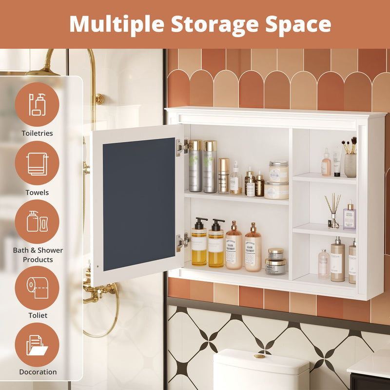 Wall Mounted Medicine Cabinet With Mirror, Adjustable Shelf - White