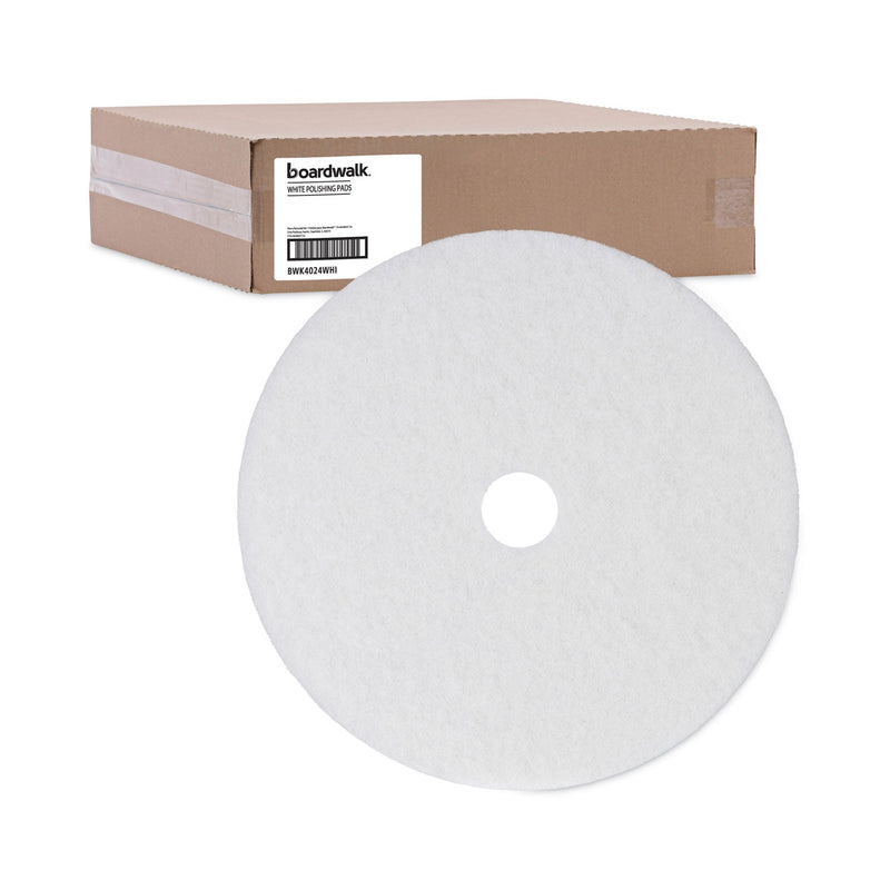 Boardwalk Polishing Floor Pads, 24" Diameter, White, 5/Carton