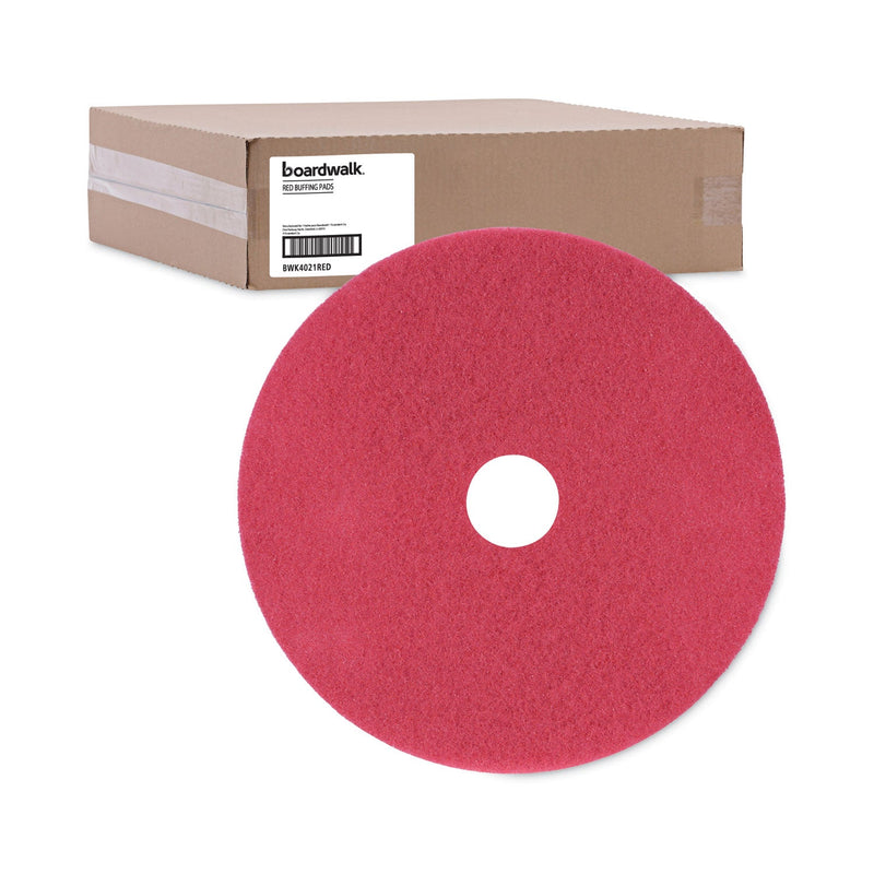 Boardwalk Buffing Floor Pads, 21" Diameter, Red, 5/Carton