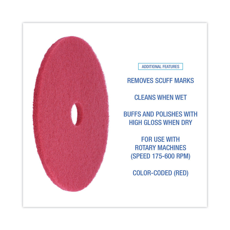 Boardwalk Buffing Floor Pads, 21" Diameter, Red, 5/Carton