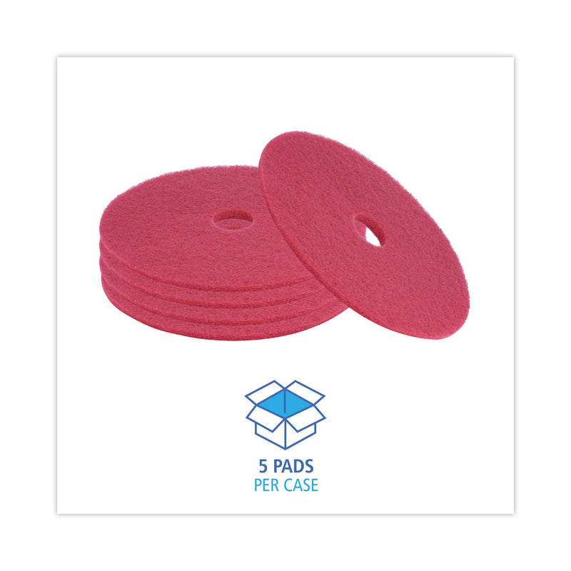 Boardwalk Buffing Floor Pads, 21" Diameter, Red, 5/Carton