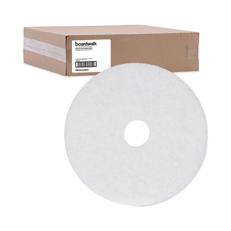 Boardwalk Polishing Floor Pads, 20" Diameter, White, 5/Carton