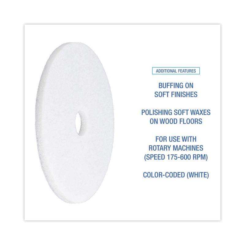 Boardwalk Polishing Floor Pads, 20" Diameter, White, 5/Carton