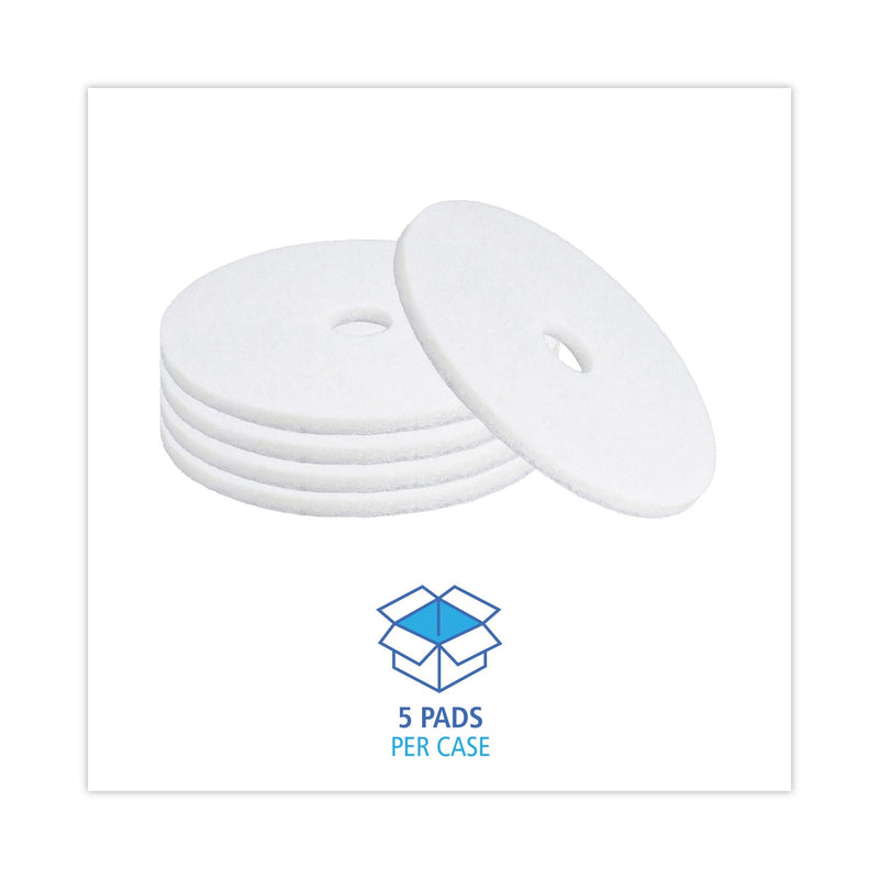 Boardwalk Polishing Floor Pads, 20" Diameter, White, 5/Carton