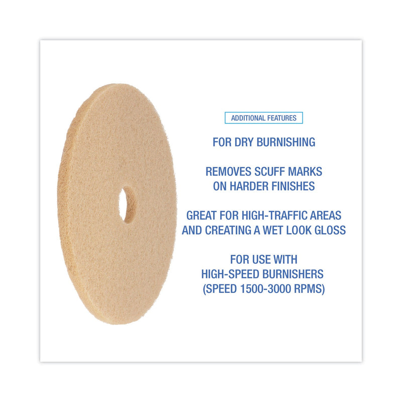 Boardwalk Burnishing Floor Pads, 20" Diameter, Tan, 5/Carton