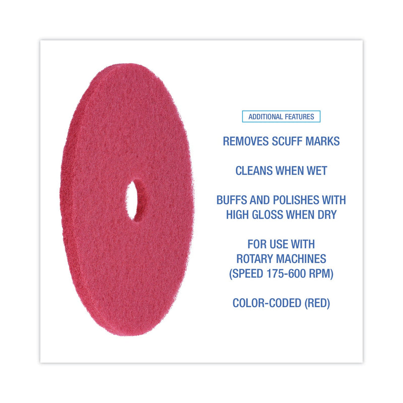 Boardwalk Buffing Floor Pads, 20" Diameter, Red, 5/Carton