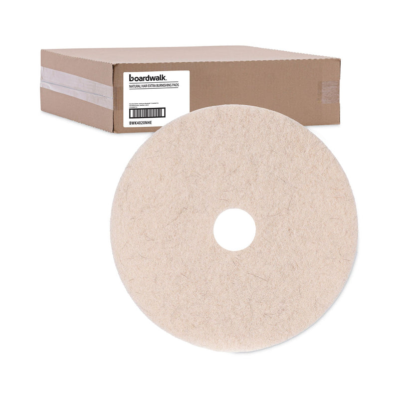 Boardwalk Natural Hog Hair Burnishing Floor Pads, 20" Diameter, Tan, 5/Carton