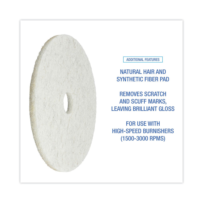 Boardwalk Natural Burnishing Floor Pads, 20" Diameter, White, 5/Carton