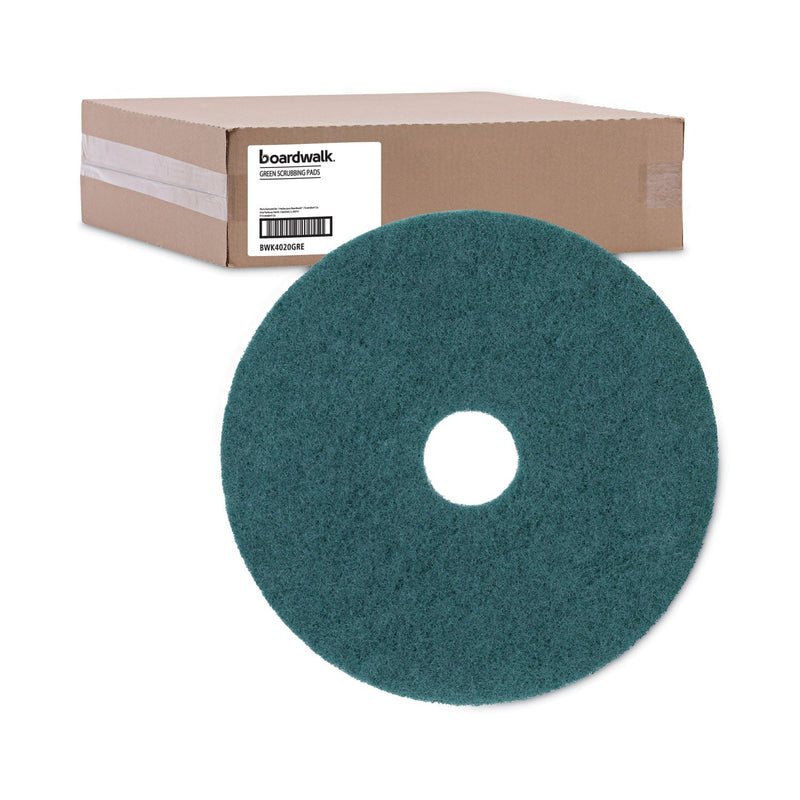 Boardwalk Heavy-Duty Scrubbing Floor Pads, 20" Diameter, Green, 5/Carton