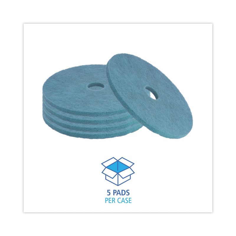Boardwalk Burnishing Floor Pads, 20" Diameter, Aqua, 5/Carton