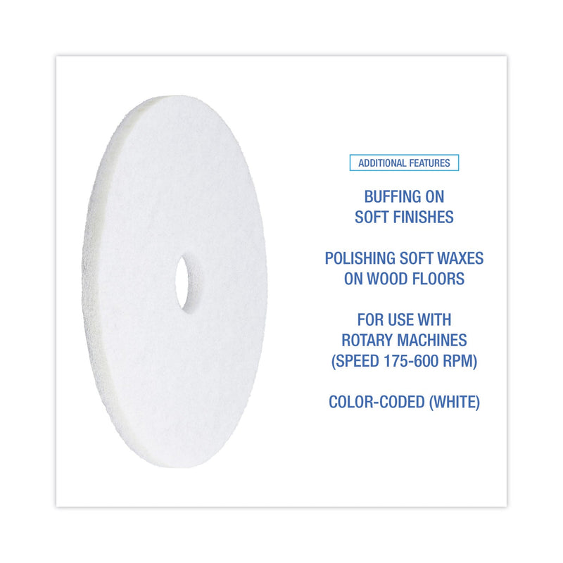 Boardwalk Polishing Floor Pads, 19" Diameter, White, 5/Carton