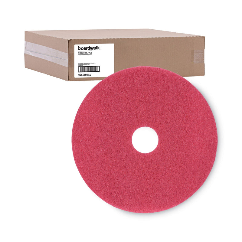 Boardwalk Buffing Floor Pads, 19" Diameter, Red, 5/Carton