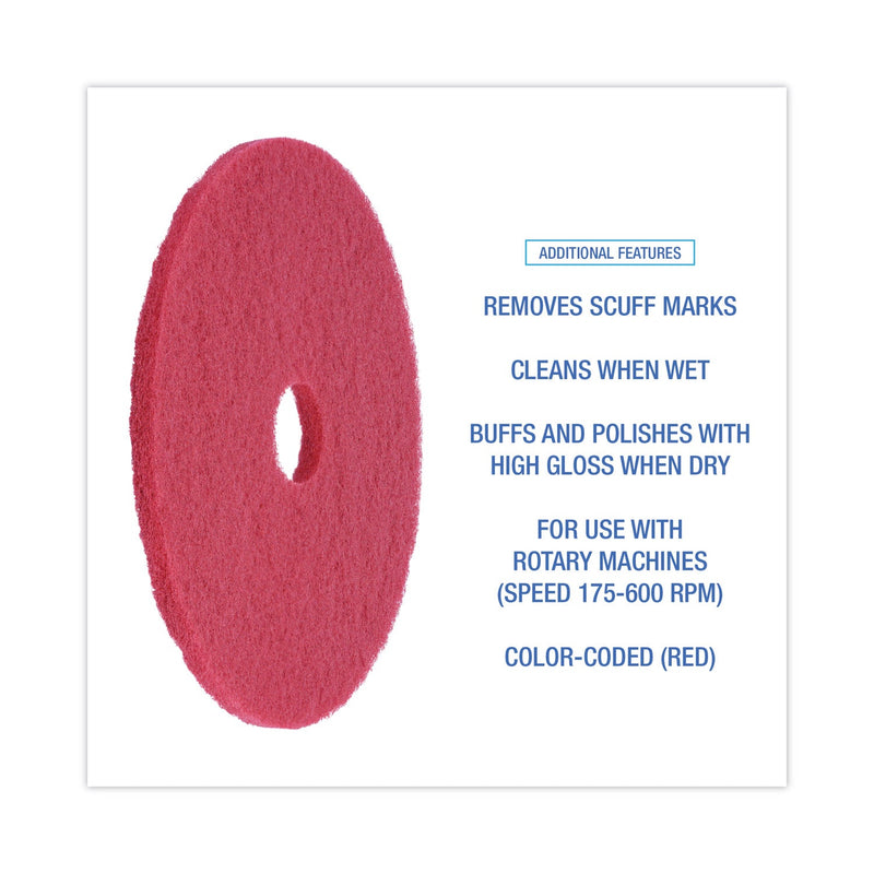 Boardwalk Buffing Floor Pads, 19" Diameter, Red, 5/Carton