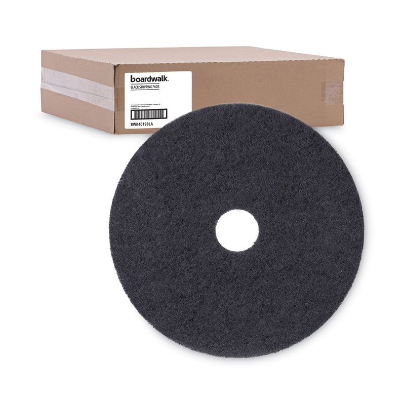 Boardwalk Stripping Floor Pads, 19" Diameter, Black, 5/Carton