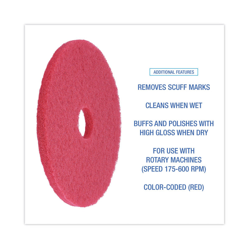 Boardwalk Buffing Floor Pads, 18" Diameter, Red, 5/Carton