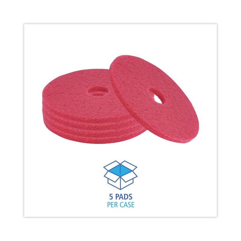 Boardwalk Buffing Floor Pads, 18" Diameter, Red, 5/Carton