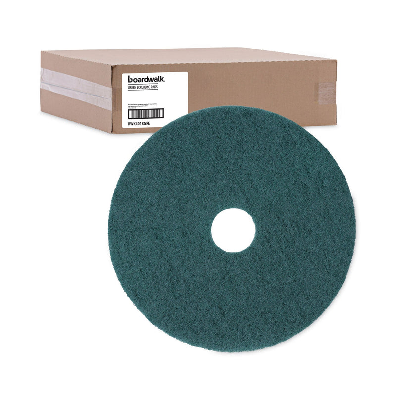 Boardwalk Heavy-Duty Scrubbing Floor Pads, 18" Diameter, Green, 5/Carton