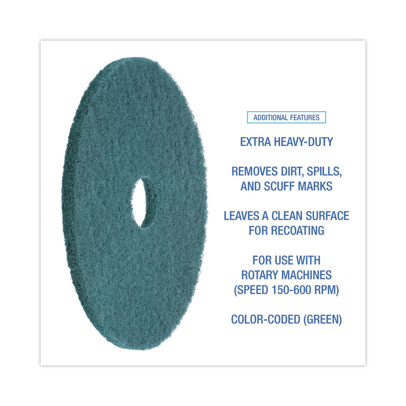 Boardwalk Heavy-Duty Scrubbing Floor Pads, 18" Diameter, Green, 5/Carton