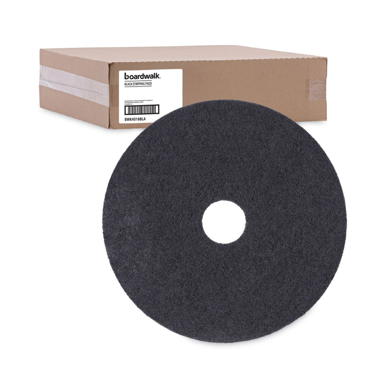 Boardwalk Stripping Floor Pads, 18" Diameter, Black, 5/Carton