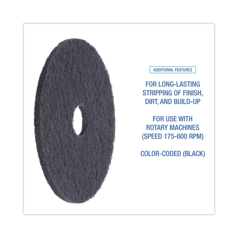 Boardwalk Stripping Floor Pads, 18" Diameter, Black, 5/Carton