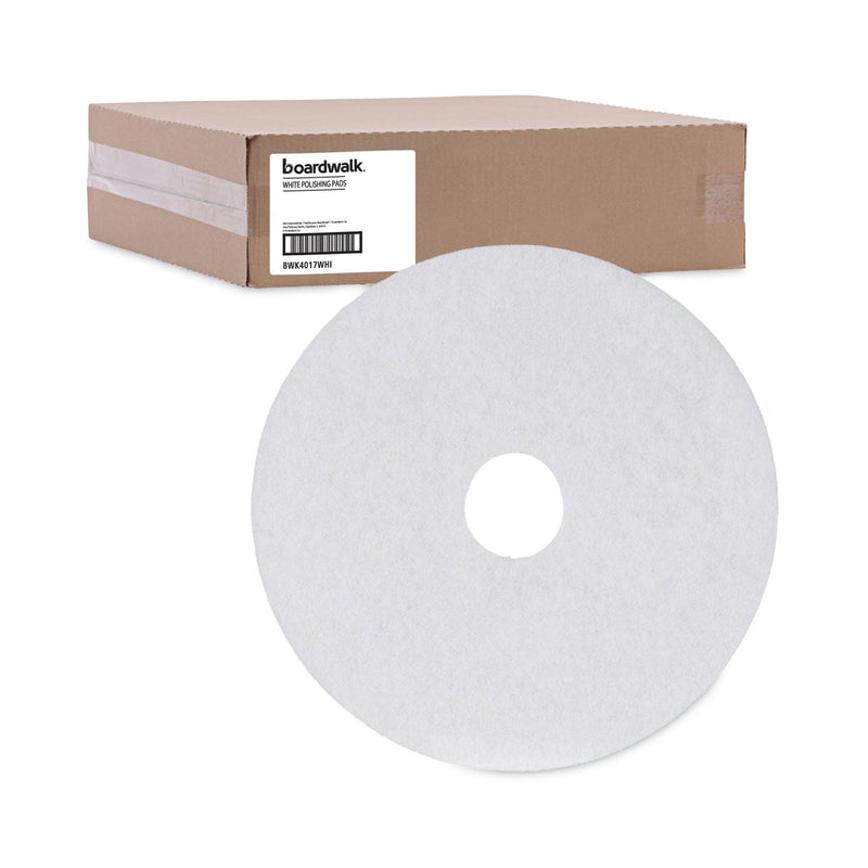 Boardwalk Polishing Floor Pads, 17" Diameter, White, 5/Carton