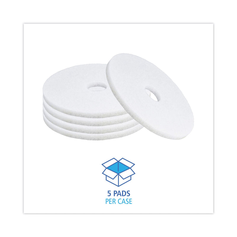 Boardwalk Polishing Floor Pads, 17" Diameter, White, 5/Carton