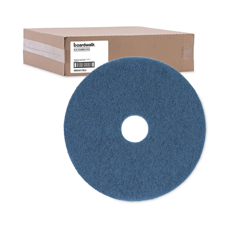 Boardwalk Scrubbing Floor Pads, 17" Diameter, Blue, 5/Carton