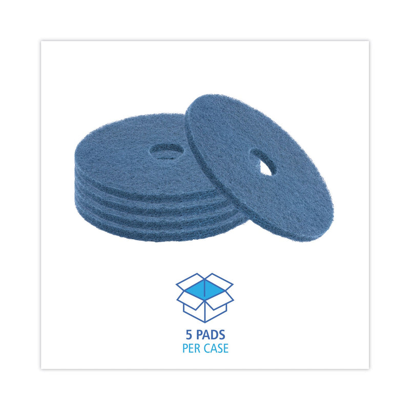 Boardwalk Scrubbing Floor Pads, 17" Diameter, Blue, 5/Carton