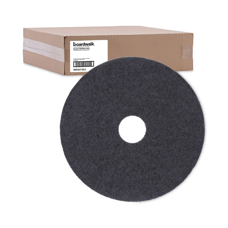 Boardwalk Stripping Floor Pads, 17" Diameter, Black, 5/Carton