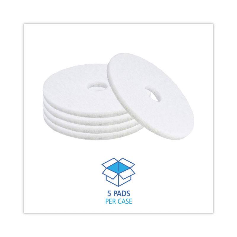 Boardwalk Polishing Floor Pads, 16" Diameter, White, 5/Carton