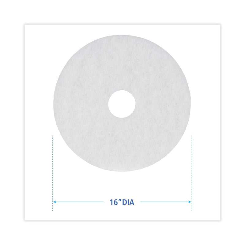 Boardwalk Polishing Floor Pads, 16" Diameter, White, 5/Carton