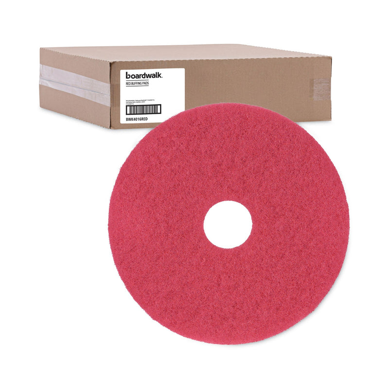 Boardwalk Buffing Floor Pads, 16" Diameter, Red, 5/Carton