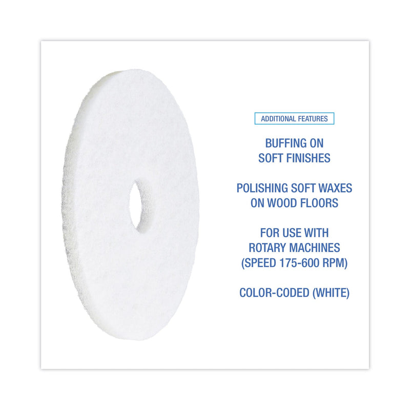 Boardwalk Polishing Floor Pads, 15" Diameter, White, 5/Carton
