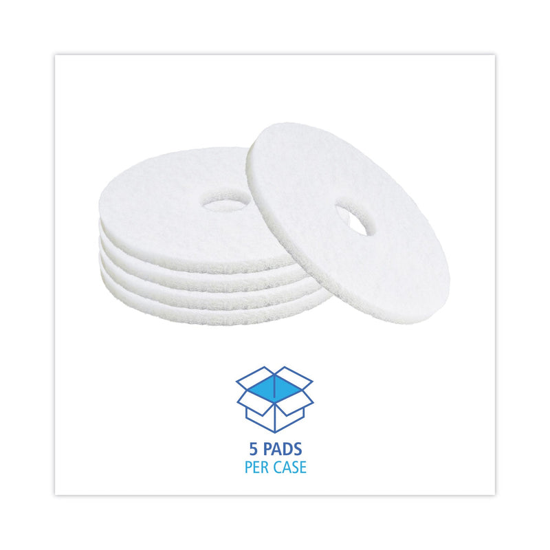 Boardwalk Polishing Floor Pads, 15" Diameter, White, 5/Carton