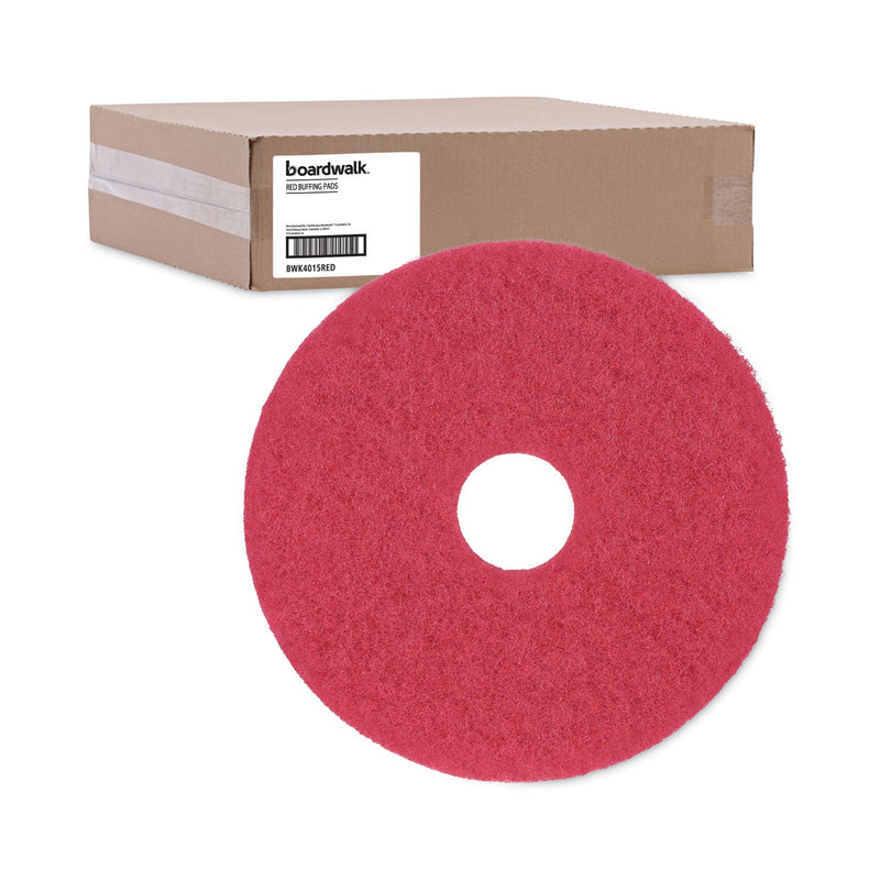 Boardwalk Buffing Floor Pads, 15" Diameter, Red, 5/Carton