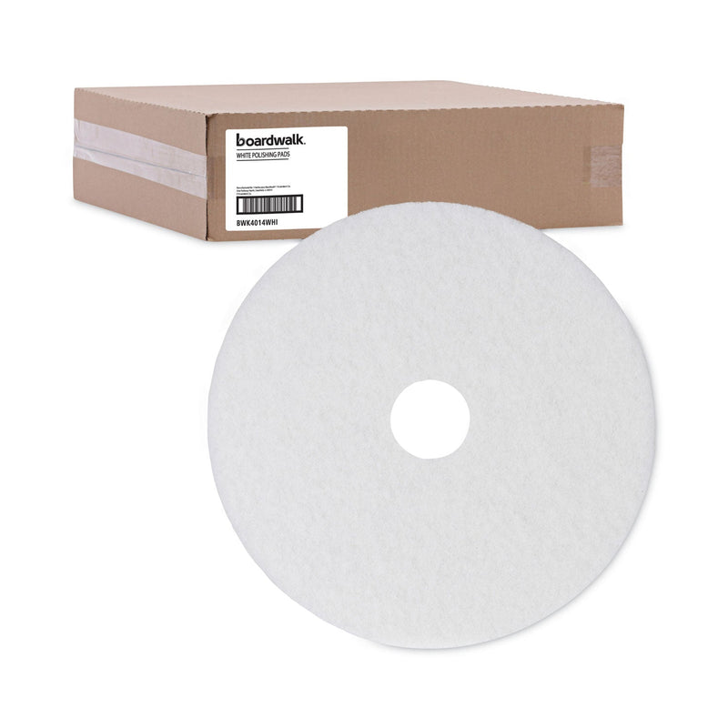 Boardwalk Polishing Floor Pads, 14" Diameter, White, 5/Carton