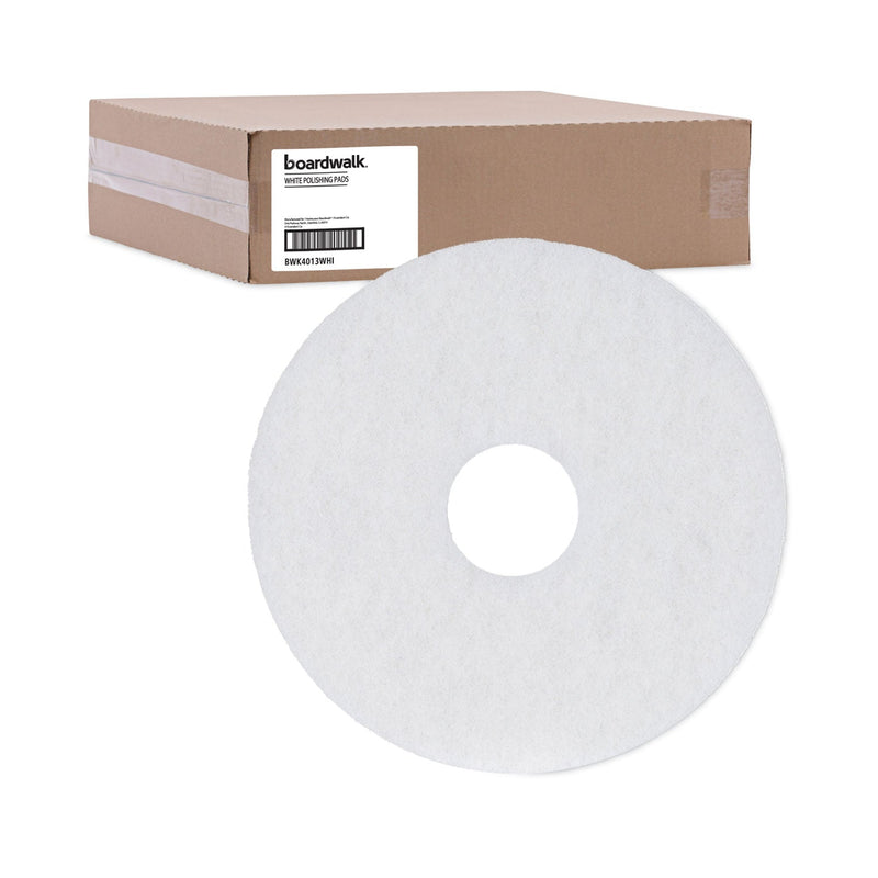 Boardwalk Polishing Floor Pads, 13" Diameter, White, 5/Carton