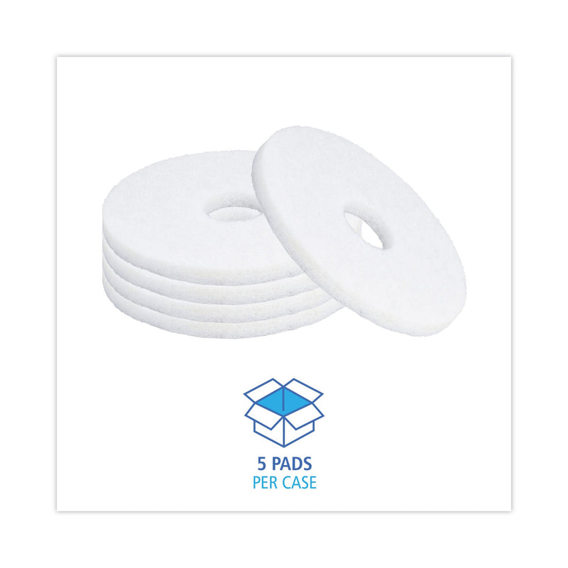 Boardwalk Polishing Floor Pads, 13" Diameter, White, 5/Carton