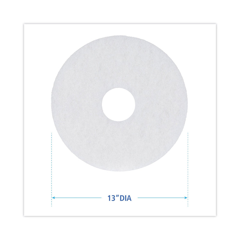 Boardwalk Polishing Floor Pads, 13" Diameter, White, 5/Carton