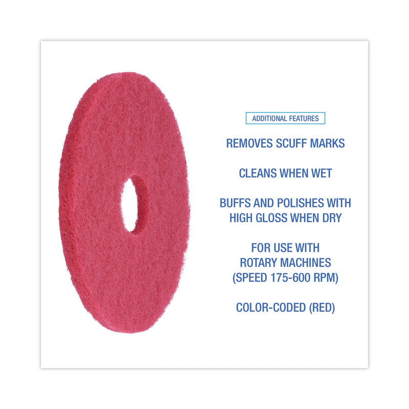 Boardwalk Buffing Floor Pads, 13" Diameter, Red, 5/Carton